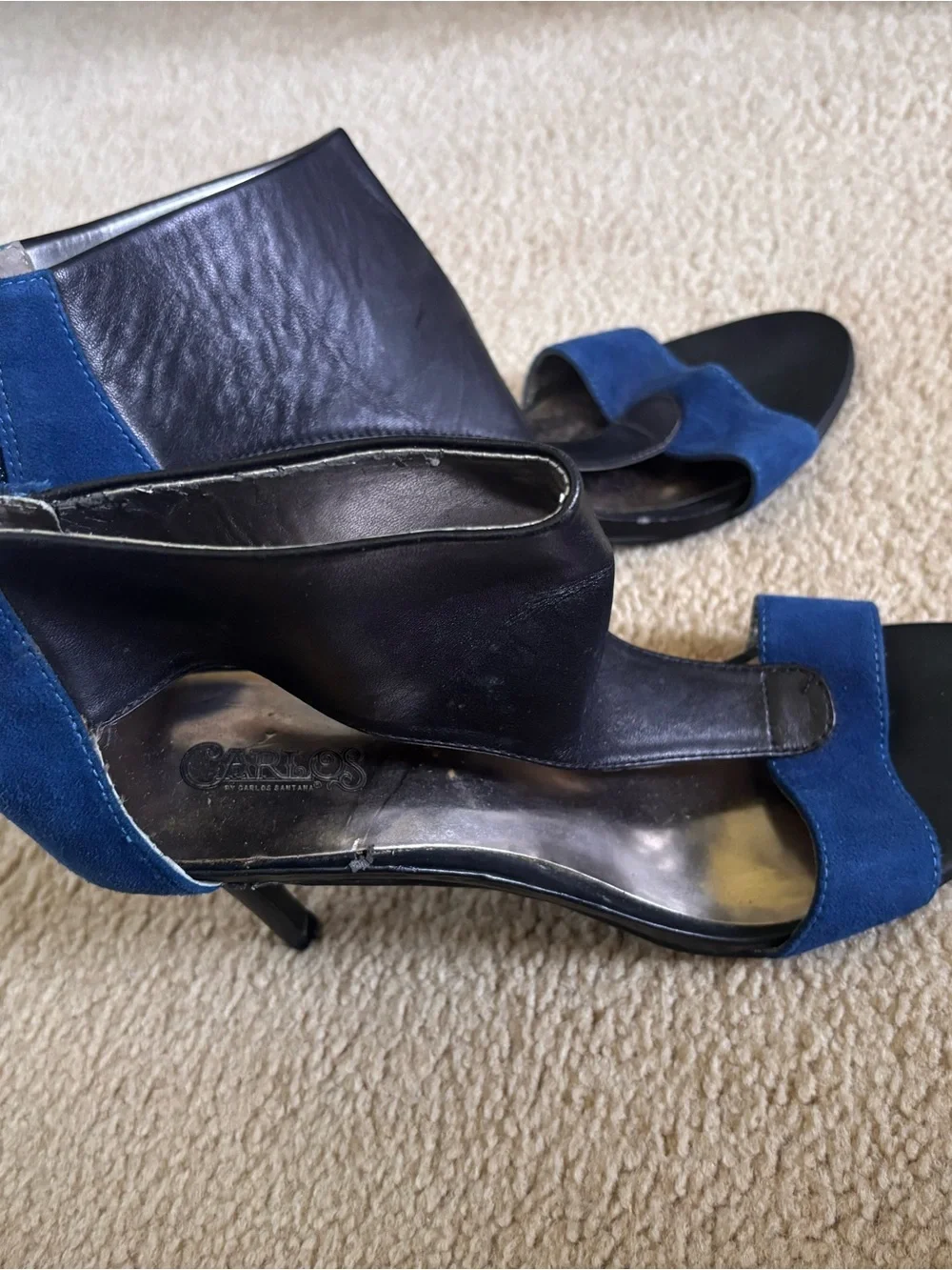 Carlos by Carlos Santana Black and Navy Open-Side Heel Sandals